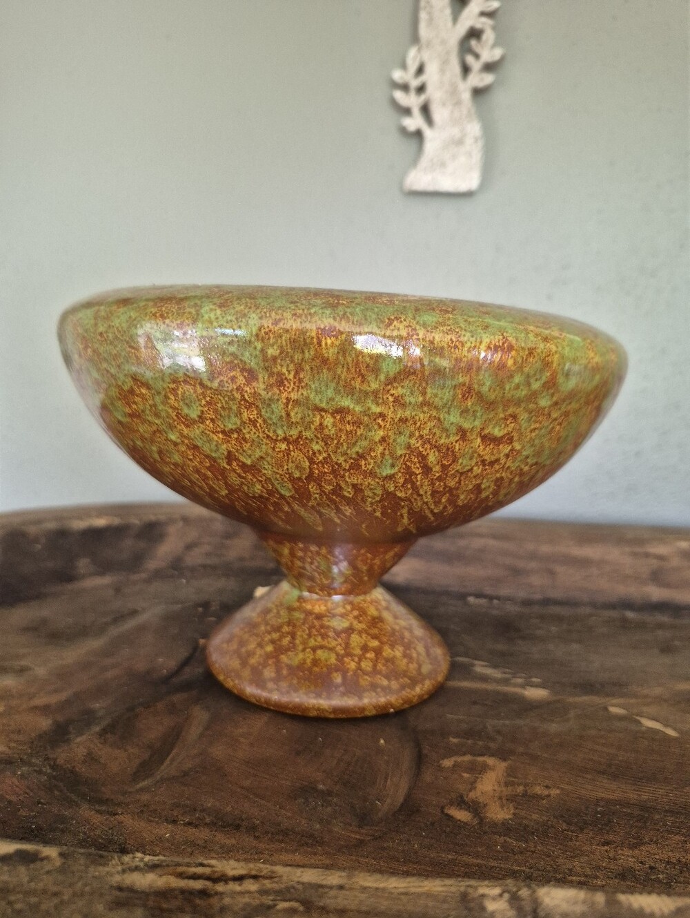 Vintage Haegwr Ceramic Decorative Bowl in Rusty Orange and Green
